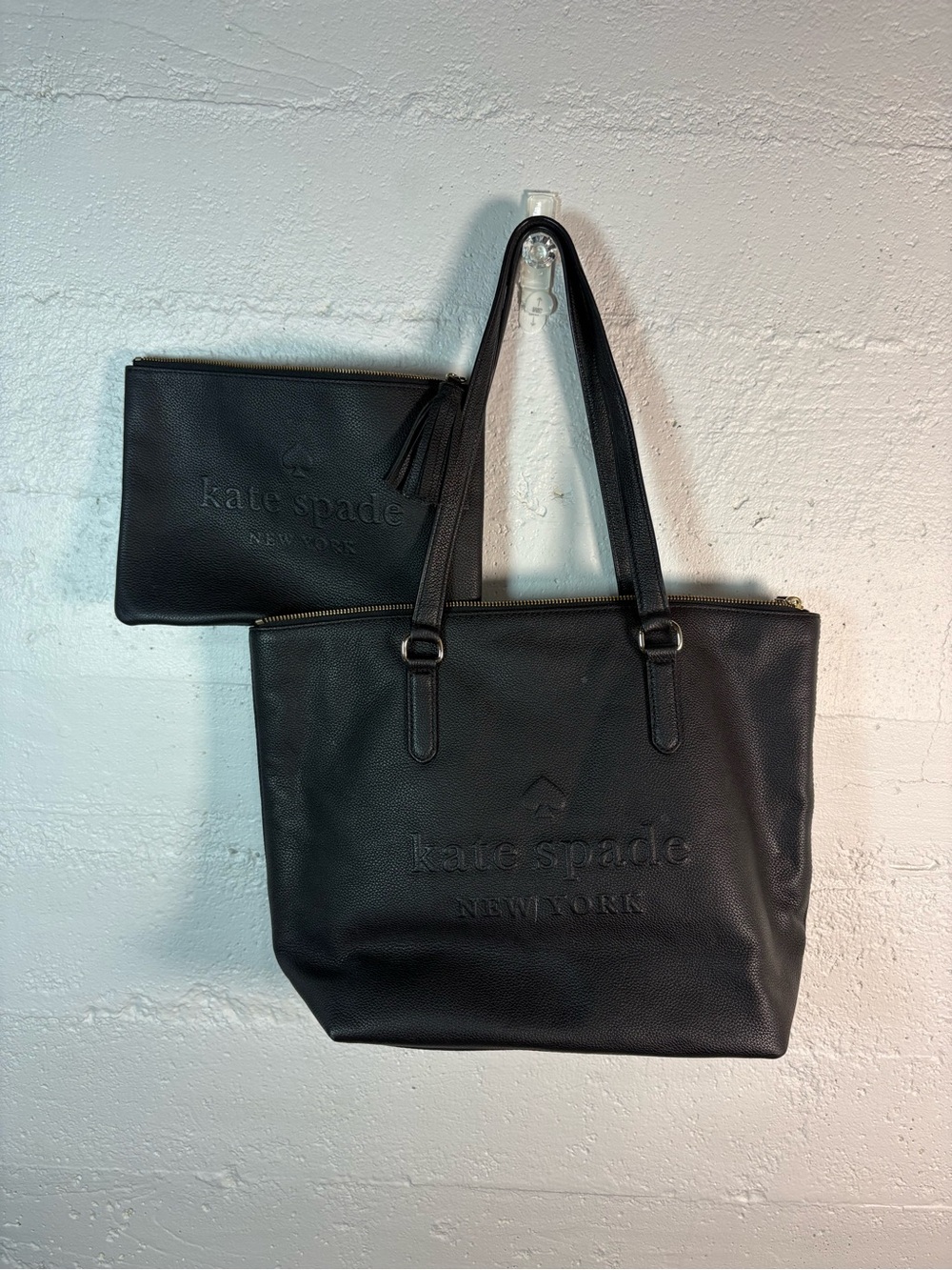 kate spade Black Embossed Leather Tote with matching clutch